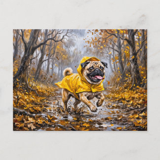 Whimsical Regenachtig November Bos Mops Illustrati Briefkaart