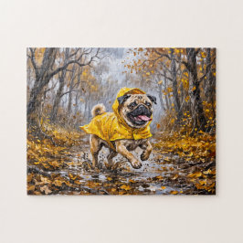 Whimsical Regenachtige November Bos Mops Illustrat Legpuzzel