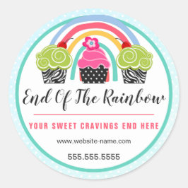 Whimsical Regenboog en Cupcakes Bakkerij Verpakkin Ronde Sticker