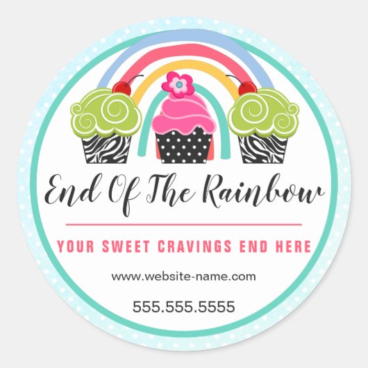 Whimsical Regenboog en Cupcakes Bakkerij Verpakkin Ronde Sticker (Voorkant)