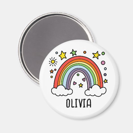 Whimsical regenboog gepersonaliseerde meisjes magneet (Voorkant / Achterkant)