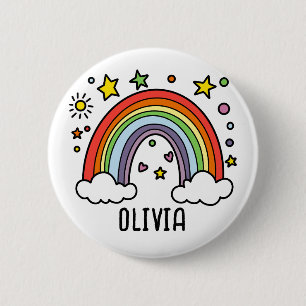 Whimsical regenboog gepersonaliseerde meisjes ronde button 5,7 cm