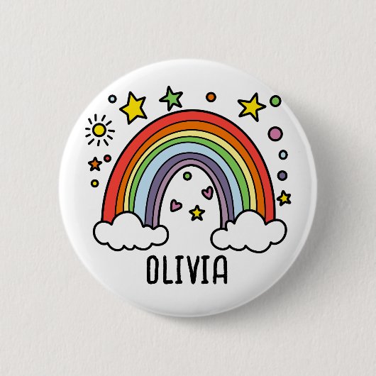 Whimsical regenboog gepersonaliseerde meisjes ronde button 5,7 cm (Voorkant)