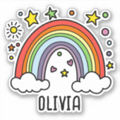 Whimsical regenboog gepersonaliseerde meisjes sticker (Voorkant)