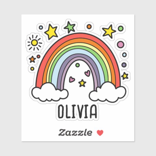 Whimsical regenboog gepersonaliseerde meisjes sticker (Vel)