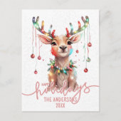 Whimsical Regenboog Rendieren en Kerstverlichting Briefkaart (Voorkant)