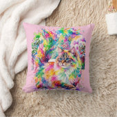 Whimsical Regenboog Waterverf Fluffy Kat in Winter Kussen (Deken)