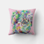 Whimsical Regenboog Waterverf Fluffy Kat in Winter Kussen (Achterkant)