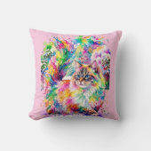 Whimsical Regenboog Waterverf Fluffy Kat in Winter Kussen (Voorkant)