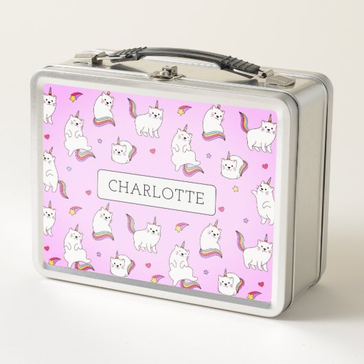 Whimsical Regenboogkatten Metalen Lunchbox (Voorkant)