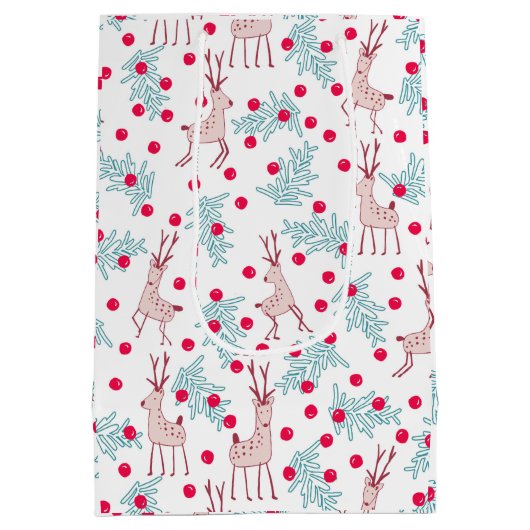 Whimsical Reindeer and Berry Christmas Pattern Medium Cadeauzakje (Achterkant)