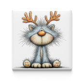Whimsical Reindeer Cat Christmas Magnet