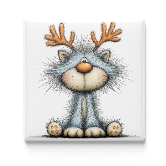 Whimsical Reindeer Cat Christmas Magnet