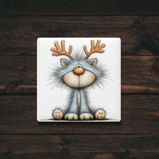 Whimsical Reindeer Cat Christmas Magnet