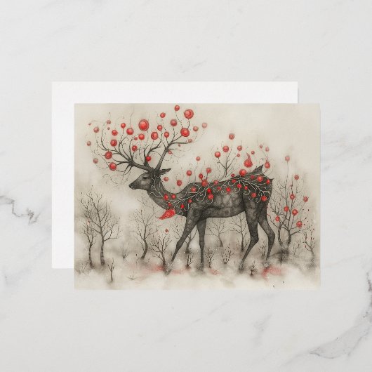 Whimsical Reindeer Christmas Flat Kaart (Voorkant / Achterkant)