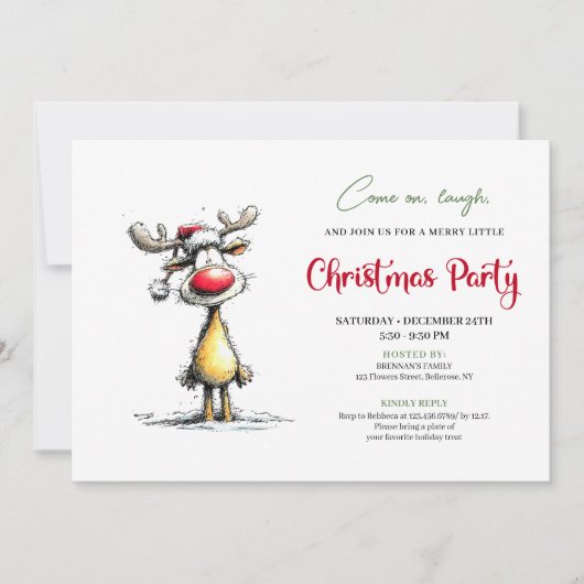 Whimsical Reindeer Editable Christmas Invitation Kaart (Voorkant)