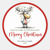 Whimsical reindeer funny holiday sticker design (Voorkant)