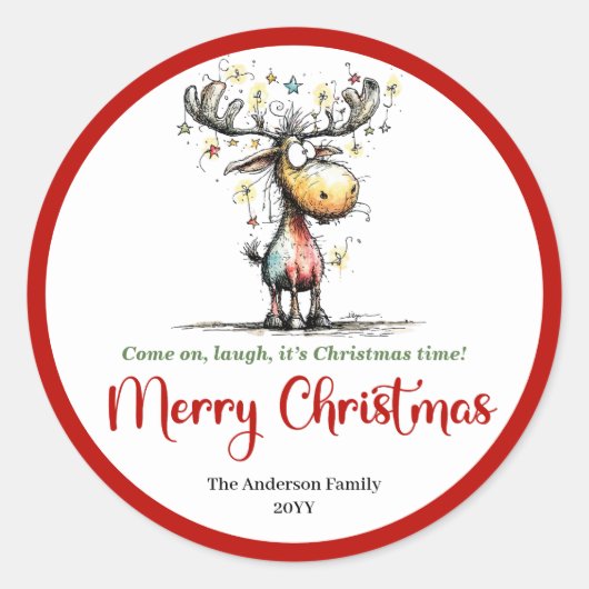 Whimsical reindeer funny holiday sticker design (Voorkant)