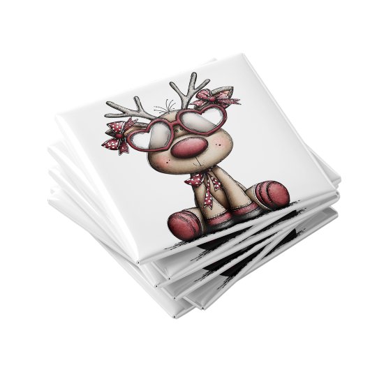 Whimsical Reindeer Hearts Christmas Magnet