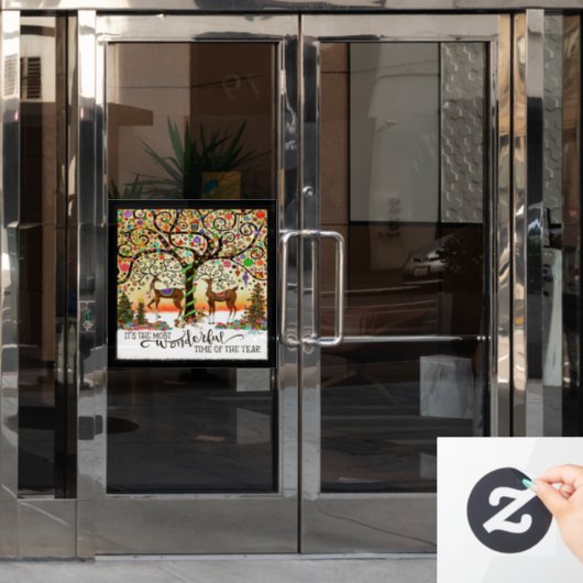 Whimsical Reindeer! "Inspiron" Windows Cling Raamsticker (Kantoordeur)