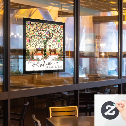 Whimsical Reindeer! "Inspiron" Windows Cling Raamsticker (Restaurant Raam)