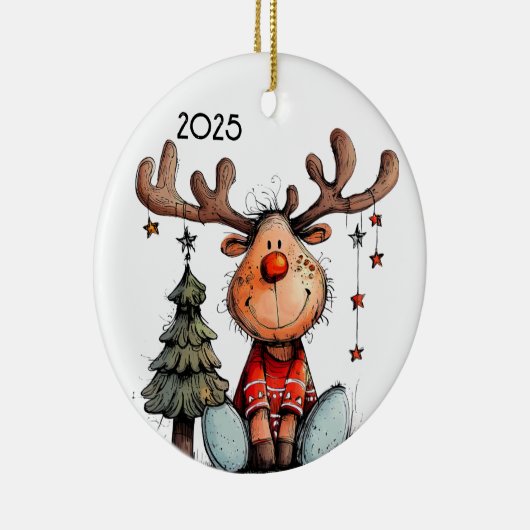Whimsical Reindeer Keramisch Ornament (Rechts)