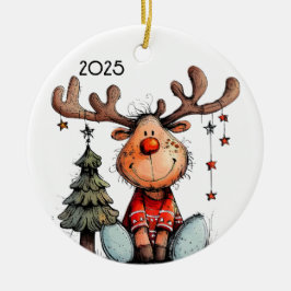 Whimsical Reindeer Keramisch Ornament