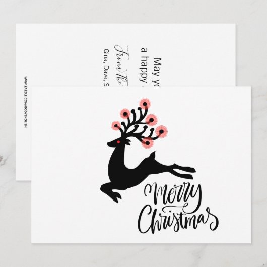 Whimsical Reindeer Merry Kerstmis Feestdagenkaart (Voorkant / Achterkant)