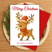 Whimsical Reindeer met String Lights Kerstmis Feestdagenkaart