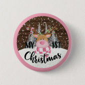 Whimsical Reindeer - Mijn eerste Kerstmis Ronde Button 5,7 Cm (Voorkant)