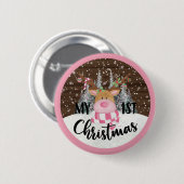 Whimsical Reindeer - Mijn eerste Kerstmis Ronde Button 5,7 Cm (Voorkant /achterkant)