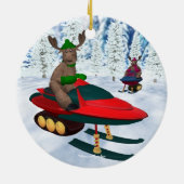 Whimsical Reindeer op Snowmobies Keramisch Ornament (Achterkant)