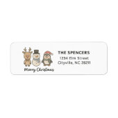 Whimsical Reindeer, Snowman & Penguin Christmas Etiket (Voorkant)