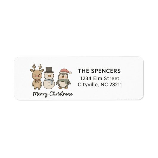 Whimsical Reindeer, Snowman & Penguin Christmas Etiket (Voorkant)