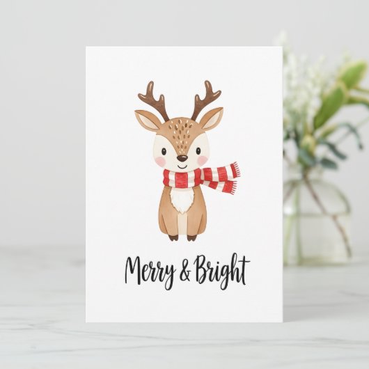 Whimsical Reindeer Watercolor Christmas Card Feestdagenkaart (Staand voorkant)