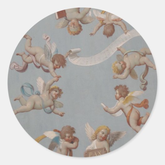 Whimsical Renaissance Cherub Angels Ronde Sticker (Voorkant)