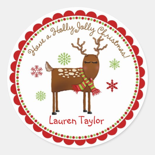 Whimsical Rendier Kerstvakantie Stickers (Voorkant)