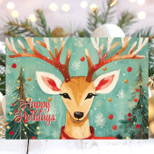 Whimsical Rendier met kerstbomen Vakantie Feestdagen Kaart