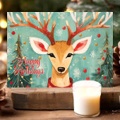 Whimsical Rendier met kerstbomen Vakantie Feestdagen Kaart