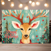 Whimsical Rendier met kerstbomen Vakantie Feestdagen Kaart