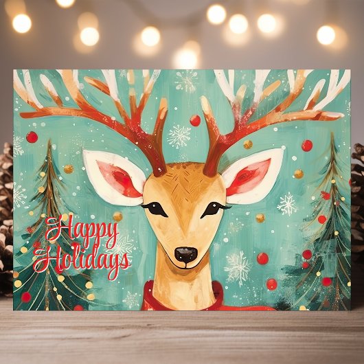 Whimsical Rendier met kerstbomen Vakantie Feestdagen Kaart