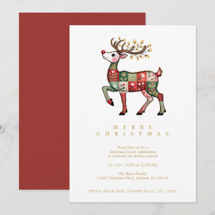 Whimsical Rendier Patchwork Kerstmis Rood TMF26 Kaart