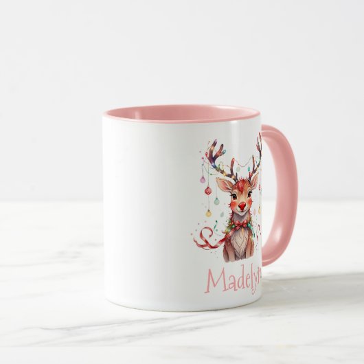 Whimsical Rendier Rudolph en Kerstverlichting Mok (Voorkant rechts)