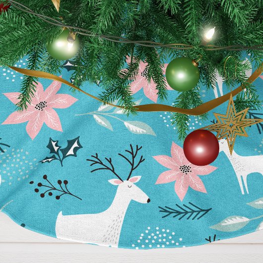 Whimsical Rendieren en Poinsettias Kerstmis Kerstboom Rok