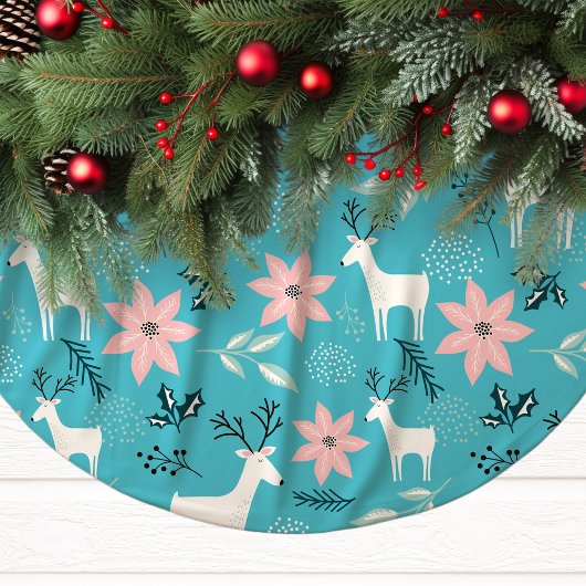 Whimsical Rendieren en Poinsettias Kerstmis Kerstboom Rok