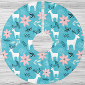 Whimsical Rendieren en Poinsettias Kerstmis Kerstboom Rok