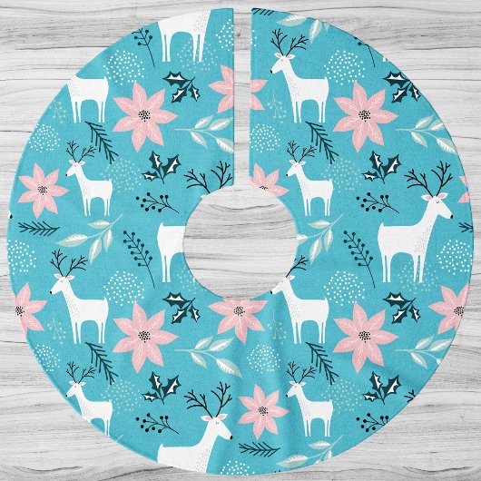 Whimsical Rendieren en Poinsettias Kerstmis Kerstboom Rok