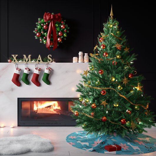 Whimsical Rendieren en Poinsettias Kerstmis Kerstboom Rok