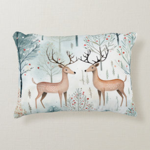 Whimsical Rendieren in het bos Illustratie Accent Kussen
