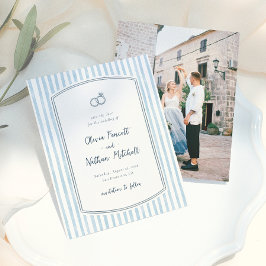 Whimsical Retro Blauwe Strepen Huwelijk Bewaar de Save The Date